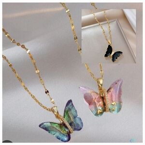 Beautiful Butterfly necklace pink blue  black